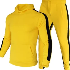Men's Tracksuit Sweatsuit 2 Piece Street Winter Long Sleeve Thermal Warm Breathable Moisture Wicking Fitness Gym Workout Running Sportswear Activewear Stripes Black Yellow Red