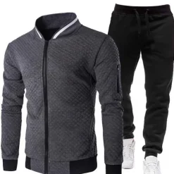Men's Tracksuit Sweatsuit Zip Sweatshirt Jacket Jogging Suits Wine Red Black White Navy Blue Dark Gray Standing Collar Plain 2 Piece Sports & Outdoor Sports Streetwear Streetwear Casual Big and Tall