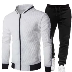 Men's Tracksuit Sweatsuit Zip Sweatshirt Jacket Jogging Suits Wine Red Black White Navy Blue Dark Gray Standing Collar Plain 2 Piece Sports & Outdoor Sports Streetwear Streetwear Casual Big and Tall