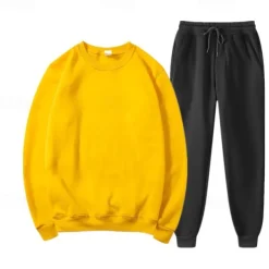 Men's Tracksuit Sweatsuit Jogging Suits White Yellow Orange Gray Crew Neck Plain 2 Piece Sports & Outdoor Daily Holiday Streetwear Basic Casual Spring & Fall Clothing Apparel Hoodies Sweatshirts