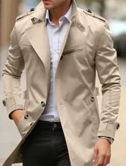 Men's Transition Jacket Trench Coat Outdoor All Seasons Windbreaker Outerwear Clothing Apparel Streetwear Plain Front Pocket Lapel Single Breasted