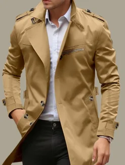 Men's Transition Jacket Trench Coat Outdoor All Seasons Windbreaker Outerwear Clothing Apparel Streetwear Plain Front Pocket Lapel Single Breasted