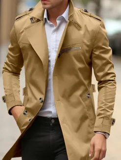 Men's Transition Jacket Trench Coat Outdoor All Seasons Windbreaker Outerwear Clothing Apparel Streetwear Plain Front Pocket Lapel Single Breasted