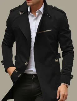 Men's Transition Jacket Trench Coat Outdoor All Seasons Windbreaker Outerwear Clothing Apparel Streetwear Plain Front Pocket Lapel Single Breasted