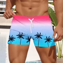 Men's Tree Coconut Tree Swim Trunks Swim Shorts Board Shorts Mid Waist Fashion Designer Surfing Holiday Beach Pocket Drawstring Elastic Waist Designer Clothing Apparel