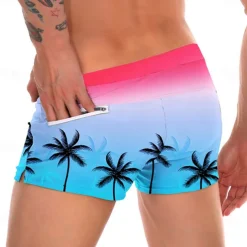 Men's Tree Coconut Tree Swim Trunks Swim Shorts Board Shorts Mid Waist Fashion Designer Surfing Holiday Beach Pocket Drawstring Elastic Waist Designer Clothing Apparel
