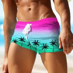 Men's Tree Coconut Tree Swim Trunks Swim Shorts Board Shorts Mid Waist Fashion Designer Surfing Holiday Beach Pocket Drawstring Elastic Waist Designer Clothing Apparel