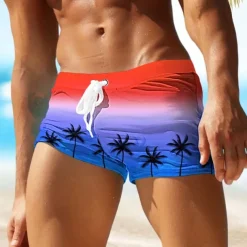 Men's Tree Coconut Tree Swim Trunks Swim Shorts Board Shorts Mid Waist Fashion Designer Surfing Holiday Beach Pocket Drawstring Elastic Waist Designer Clothing Apparel