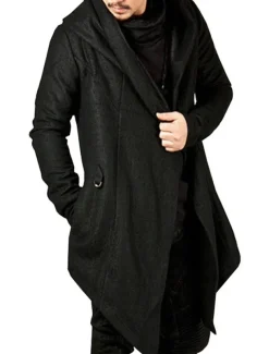 Men's Trench Coat Hooded Cloak Outdoor Daily Wear Fall & Winter 100% Cotton Outerwear Clothing Apparel Fashion Streetwear Plain Hooded