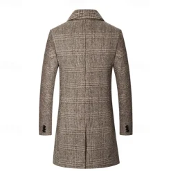 Men's Trench Coat Long Trench Coat Daily Vacation Fall & Winter Polyester Thermal Warm Outerwear Clothing Apparel Fashion Classic Plaid Pocket Lapel Single Breasted