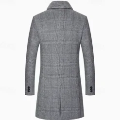 Men's Trench Coat Long Trench Coat Daily Vacation Fall & Winter Polyester Thermal Warm Outerwear Clothing Apparel Fashion Classic Plaid Pocket Lapel Single Breasted