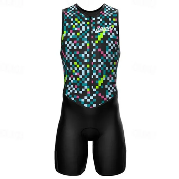 Men's Triathlon Tri Suit Sleeveless Triathlon Silver Light Yellow Black / Orange Graphic Bike Lycra Sports Graphic Clothing Apparel