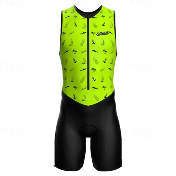 Men's Triathlon Tri Suit Sleeveless Triathlon Silver Light Yellow Black / Orange Graphic Bike Lycra Sports Graphic Clothing Apparel