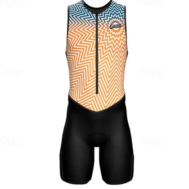 Men's Triathlon Tri Suit Sleeveless Triathlon Silver Light Yellow Black / Orange Graphic Bike Lycra Sports Graphic Clothing Apparel