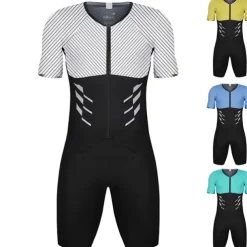 Men's Triathlon Tri Suit Short Sleeve Mountain Bike MTB Road Bike Cycling Red Blue Sky Blue Patchwork Bike Clothing Suit UV Resistant Breathable Quick Dry Sweat wicking Polyester Spandex Sports