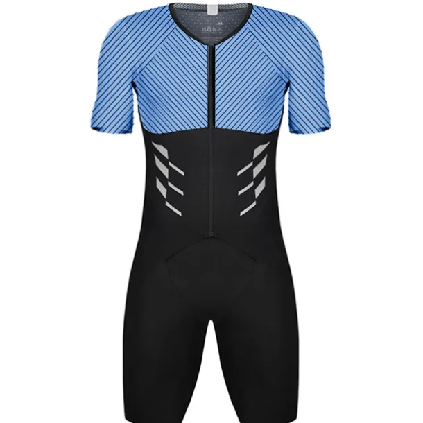 Men's Triathlon Tri Suit Short Sleeve Mountain Bike MTB Road Bike Cycling Red Blue Sky Blue Patchwork Bike Clothing Suit UV Resistant Breathable Quick Dry Sweat wicking Polyester Spandex Sports
