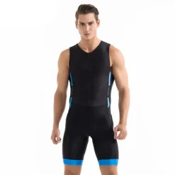 Men's Triathlon Tri Suit Sleeveless Mountain Bike MTB Road Bike Cycling Blue Green Black Blue Bike Clothing Suit UV Resistant 3D Pad Breathable Quick Dry Sweat wicking Polyester Spandex Sports Solid
