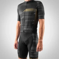 Men's Triathlon Tri Suit Short Sleeve Mountain Bike MTB Road Bike Cycling Green Blue Yellow Grey Stripes 3D Bike Clothing Suit UV Resistant Breathable Quick Dry Sweat wicking Polyester Spandex Sports