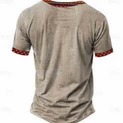Men's Tribal Bandana Print T Shirt Henley Shirt Short Sleeve 3D Print Designer Ethnic Vacation Casual Daily Summer Spring Heather Gray Khaki Black Gray Henley Henley T-Shirt