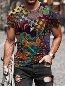 Men's Tribal Graphic Prints Totem T shirt Short Sleeve T shirt Other Prints Round Neck Shirt Designer Basic Casual Street Casual A B C Summer Spring & Summer Clothing Apparel Normal S M L XL XXL 3XL