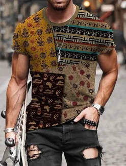 Men's Tribal Graphic Prints Totem T shirt Short Sleeve T shirt Other Prints Round Neck Shirt Designer Basic Casual Street Casual A B C Summer Spring & Summer Clothing Apparel Normal S M L XL XXL 3XL