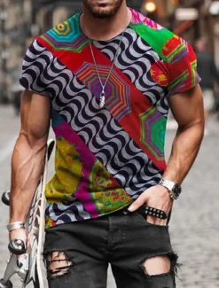 Men's Tribal Graphic Prints Totem T shirt Short Sleeve T shirt Other Prints Round Neck Shirt Designer Basic Casual Street Casual A B C Summer Spring & Summer Clothing Apparel Normal S M L XL XXL 3XL