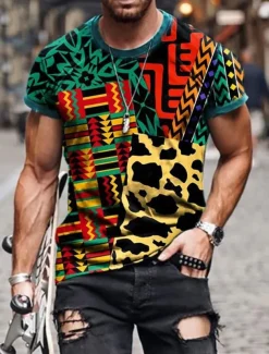 Men's Tribal Graphic Prints Totem T shirt Short Sleeve T shirt Other Prints Round Neck Shirt Designer Basic Casual Street Casual A B C Summer Spring & Summer Clothing Apparel Normal S M L XL XXL 3XL