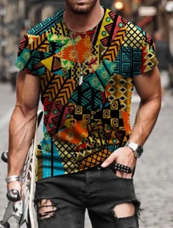 Men's Tribal Graphic Prints Totem T shirt Short Sleeve T shirt Other Prints Round Neck Shirt Designer Basic Casual Street Casual A B C Summer Spring & Summer Clothing Apparel Normal S M L XL XXL 3XL