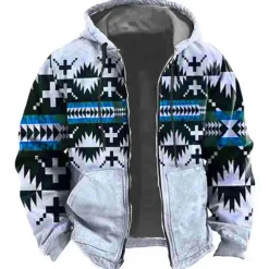 Men's Tribal Graphic Prints Hoodie Hoodies Sweatshirt Sports Ethnic Long Sleeve Hooded Vacation Holiday Streetwear Blue Green Pocket Print Spring & Fall Designer