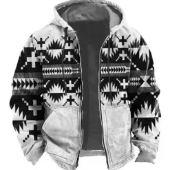 Men's Tribal Graphic Prints Hoodie Hoodies Sweatshirt Sports Ethnic Long Sleeve Hooded Vacation Holiday Streetwear Blue Green Pocket Print Spring & Fall Designer