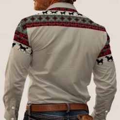 Men's Tribal Shirt Western Shirt Cowboy Shirt Long Sleeve Western Style Tribal Summer Spring Fall Shirt Collar Khaki