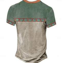 Men's Tribal T Shirt Henley Shirt Tee Short Sleeve Designer Basic Bohemian Outdoor Casual Daily Summer Lake Blue Light Green Light Blue Khaki Henley Henley T-Shirt