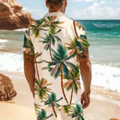 Men's Tropical Palm Tree Tropical Plants 2pcs Shirts Sets Summer Hawaiian Shirt Short Sleeve Short Pants Turndown Vacation Hawaiian Outdoor Vacation Hawaiian Buttons Pocket Print Summer All Seasons