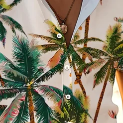 Men's Tropical Palm Tree Tropical Plants 2pcs Shirts Sets Summer Hawaiian Shirt Short Sleeve Short Pants Turndown Vacation Hawaiian Outdoor Vacation Hawaiian Buttons Pocket Print Summer All Seasons