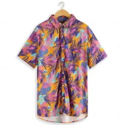 Men's Tropical Shirt Summer Hawaiian Shirt Button Up Shirt Short Sleeve Hawaiian Fashion Casual Vacation Daily Hawaiian Summer Lapel Print Purple