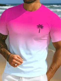 Men's Tropical T Shirt Short Sleeve T shirt 3D Print Crew Neck Shirt Vacation Tropical Hawaiian Vacation Street Casual Red Blue Light Purple Summer Spring Clothing Apparel S M L XL XXL XXXL
