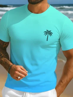 Men's Tropical T Shirt Short Sleeve T shirt 3D Print Crew Neck Shirt Vacation Tropical Hawaiian Vacation Street Casual Red Blue Light Purple Summer Spring Clothing Apparel S M L XL XXL XXXL