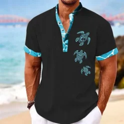 Men's Tropical Turtle Summer Shirt Casual Shirt Summer Hawaiian Shirt Short Sleeve Shirt Stand Collar Hawaiian Resort Vacation Holiday Going out Light Blue Black White S M L