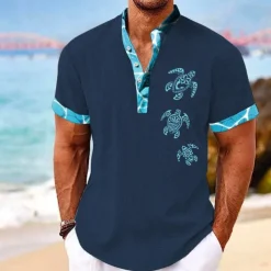 Men's Tropical Turtle Summer Shirt Casual Shirt Summer Hawaiian Shirt Short Sleeve Shirt Stand Collar Hawaiian Resort Vacation Holiday Going out Light Blue Black White S M L