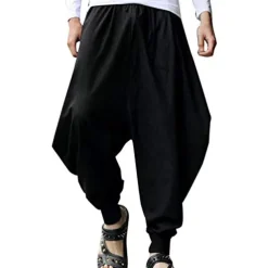 Men's Trousers Baggy Pants Casual Pants Baggy Harem Pants Drawstring Elastic Waist Wide Leg Solid Color Daily Streetwear Hippie Yoga Loose Fit Black Navy Blue