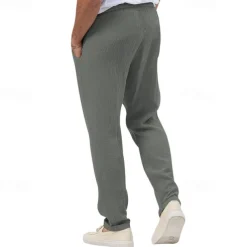 Men's Trousers Beach Shorts Casual Pants Seersucker Pants Drawstring Elastic Waist Straight Leg Plain Comfort Breathable Daily Holiday Vacation Fashion Casual Black White