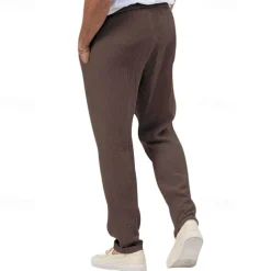 Men's Trousers Beach Shorts Casual Pants Seersucker Pants Drawstring Elastic Waist Straight Leg Plain Comfort Breathable Daily Holiday Vacation Fashion Casual Black White