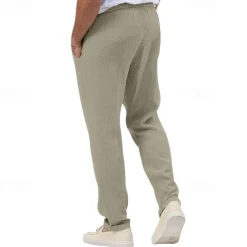 Men's Trousers Beach Shorts Casual Pants Seersucker Pants Drawstring Elastic Waist Straight Leg Plain Comfort Breathable Daily Holiday Vacation Fashion Casual Black White