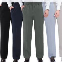 Men's Trousers Casual Pants Pocket Elastic Waist Solid Color Comfort Breathable Full Length Daily Stylish Classic Style Black Navy Blue Micro-elastic
