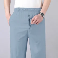 Men's Trousers Casual Pants Pocket Elastic Waist Solid Color Comfort Breathable Full Length Daily Stylish Classic Style Black Navy Blue Micro-elastic