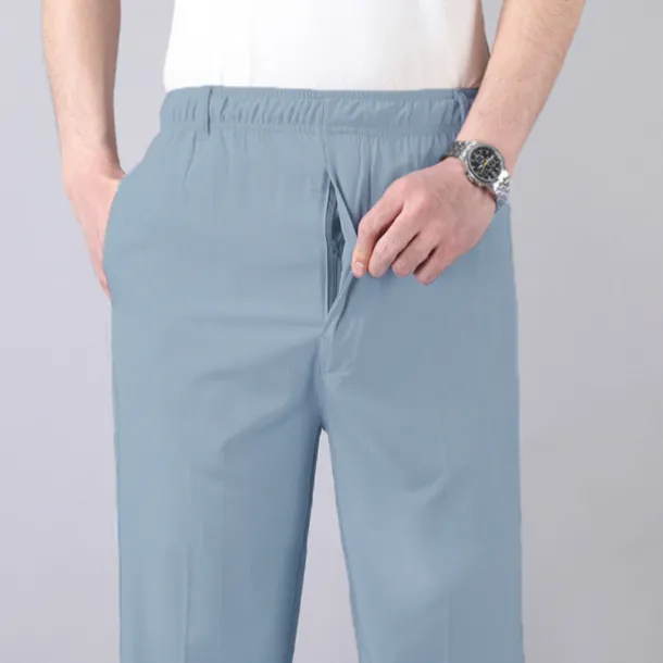 Men's Trousers Casual Pants Pocket Elastic Waist Solid Color Comfort Breathable Full Length Daily Stylish Classic Style Black Navy Blue Micro-elastic