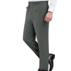 Men's Trousers Casual Pants Pocket Elastic Waist Solid Color Comfort Breathable Full Length Daily Stylish Classic Style Black Navy Blue Micro-elastic