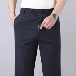 Men's Trousers Casual Pants Pocket Elastic Waist Solid Color Comfort Breathable Full Length Daily Stylish Classic Style Black Navy Blue Micro-elastic