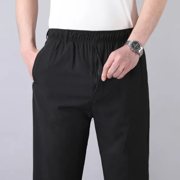 Men's Trousers Casual Pants Pocket Elastic Waist Solid Color Comfort Breathable Full Length Daily Stylish Classic Style Black Navy Blue Micro-elastic