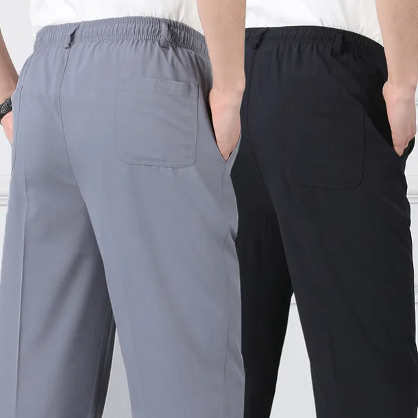 Men's Trousers Casual Pants Pocket Elastic Waist Solid Color Comfort Breathable Full Length Daily Stylish Classic Style Black Navy Blue Micro-elastic